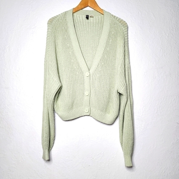 Divided Sweaters - 𝅺h&m Divided Green  Rib Knit Cardigan Sweater Size Large